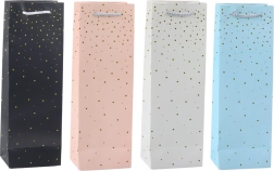 Papirgavepose til flaske med gyldne prikker 35 x 12 x 9 cm