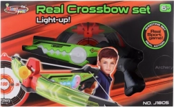 Lysende legetøjsarmbrøst med sugekop-pile og målskive – skydesæt på batterier, 6+