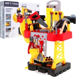 Børneværktøjssæt 3-i-1 – kuffert, arbejdsbord og byggelederkostume, 85 dele
