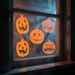 Halloween 3D gelvinduesdekoration med græskar, 9 stk.