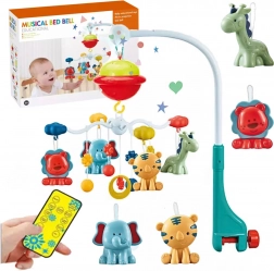 Karrusel til tremmeseng med projektor og fjernbetjening