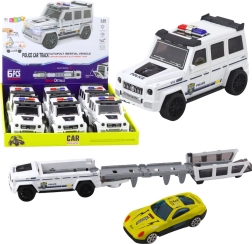 Polititerrængbil med friktionsdrev og åbnbar bane – hvid