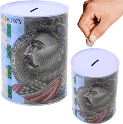 Met sparebøsse i metal med motiv af 500 PLN-seddel 16 × 12 cm