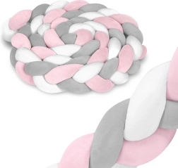 Ricokids flettet sengerand i rosa og grå, 3 m