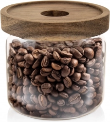 Glaskrukke til tørvarer med trælåg og tætningsring 500 ml