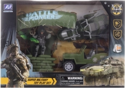 Militærsæt med faldskærmssoldat, jeep og vandscooter