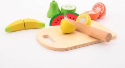 Træfrugter med skærebræt og kniv