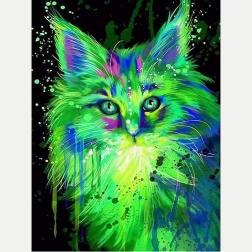 Diamantmaling fluorescerende kat 30x40 cm