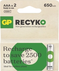 Genopladelige AAA Ni-MH-batterier 650 mAh - GP ReCyko