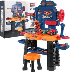 Børnearbejdsbord 3+ med interaktiv akku-boremaskine, skammel og 181 dele