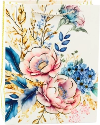 Gavepose med blomster og gyldne elementer