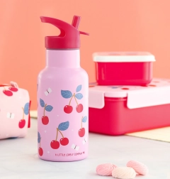 Rustfri drikkeflaske med kirsebærmotiv 350 ml