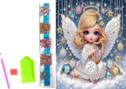 Diamantmaleri på lærred – juleengel 23 × 30 cm