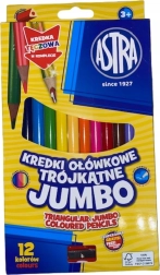 ASTRA trekantede farveblyanter 12 stk. Jumbo med blyantspidser (inklusive flerfarvet blyant)