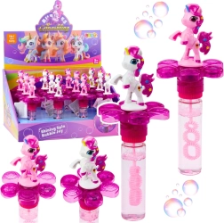 Sæbeboble-stav Enhjørning med roterende blomst og LED-lys 20 cm