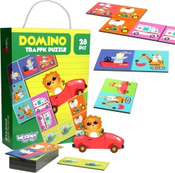 Pædagogisk spil Dyr i Transporten Puzzle Domino Montessori