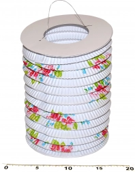 Papirlampe cylinder Hvid med blomster 15 cm