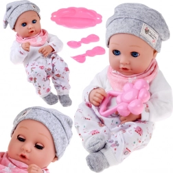 Babydukke 32 cm med bevægelige øjenlåg og fodringssæt