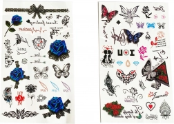 Midlertidige tatoveringsklistermærker til piger – mix af motiver, ark 25 cm
