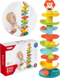 Woopie Baby spiral-tårn med kugler, 10 dele og 6 kugler