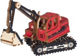 Træ 3D-puslespil gravemaskine rød