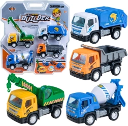 Sæt af byggelegetøj - Kran, Dumper, Skraldevogn og Betonblander – A