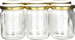Sæt med 6 sylteglas 520 ml med gyldne låg Ø 82