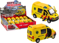 Ambulance model 1:32 med åbne døre, lys- og lydeffekter - gul