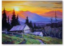 Diamantmaling – bjerge ved solnedgang 40 × 30 cm