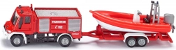 Siku Super brandbil UNIMOG med båd – model 1:87