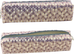 Stilfuldt penalhus med havskæl-motiv - lilla og guld