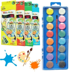 Skolevandfarver 16 farver med pensel