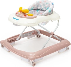 BABY MIX gåvogn med rat og silikonehjul – rosa