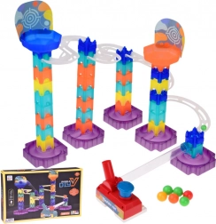 Farverig kuglebane Marble Run DIY med affyrer, 58 dele
