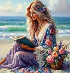 Diamantmaling Pige med bog 30x40 cm