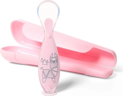 Silikone babyspiseske med sugekop og etui rosa BABYONO