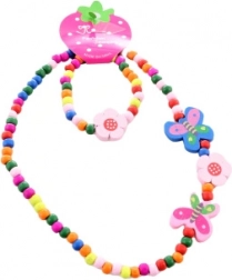 Sæt med halskæde og armbånd med sommerfugle af træperler