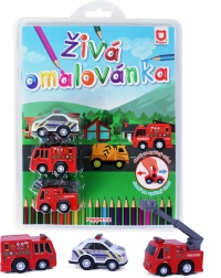 Levende malebog redningsfolk – sæt med 3 små biler med træk-op-mekanisme