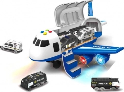 Politi fly med lastområde og 3 biler