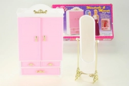 Garderobeskab og spejl til dukker Glorie