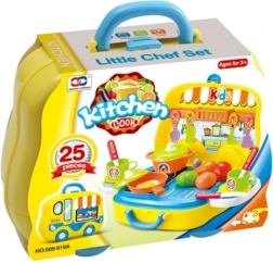 Køkkensæt i kuffert for børn i form af en lille bil