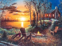 Diamantmaling – hus ved søen 30 × 40 cm