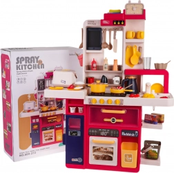 Interaktivt legekøkken med damp, lys og lyde, 80 dele – Rød