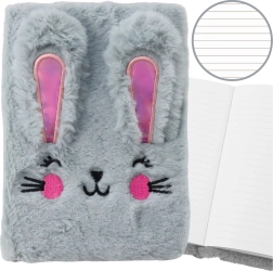 Plys-notesbog A5 med plys-kanin, linjeret, grå