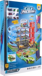 Fleretagers parkeringshus med elevator og legeunderlag + 6 biler