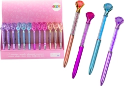 Kuglepen med “diamant”, blå refill 0,7 mm, mix af farver