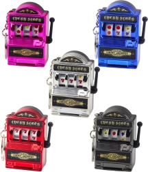 Nøglering mini spilleautomat med slot, bevægelig håndtag, mix af farver