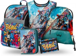 Sæt til skoleelever Zippy Skatepark: skoletaske, penalhus, pose, forklæde og pung