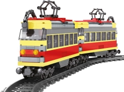 Kompatibel byggesæt sporvogn på batteri med skinner 724 stk.