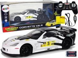 RC bil CORVETTE C6.R 1:18 hvid med lys 2,4 GHz
